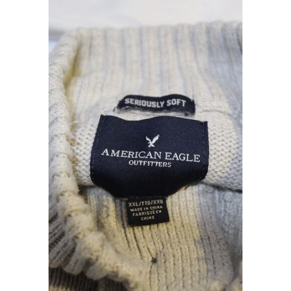 American Eagle Men's XXL Gray Color Block 1/4 Button Mock Neck Sweater Pullover - Picture 4 of 13